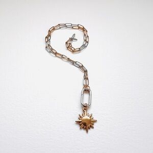 Celestial sun charm necklace on paperclip chain and with silver clip